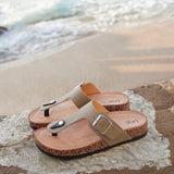 View Taupe Soft Footbed Flat Sandals