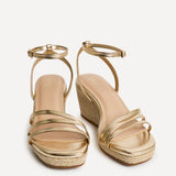 Virtue Gold Faux Leather Espadrille Wedge