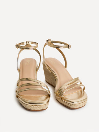 Virtue Gold Faux Leather Espadrille Wedge