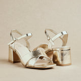 Vivian Wide Fit Gold Block Heel Sandals
