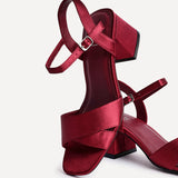 Vivian Wide Fit Burgundy Block Heel Sandals