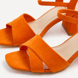 Vivian Wide Fit Orange Block Heel Sandals