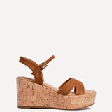 Vivid Tan Faux Suede Cork Wedges