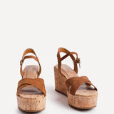 Vivid Tan Faux Suede Cork Wedges