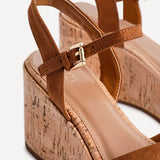 Vivid Tan Faux Suede Cork Wedges