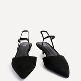 Vogue Black Faux Suede Kitten Court Heels