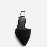 Vogue Black Faux Suede Kitten Court Heels