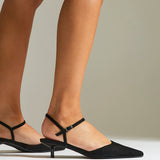 Vogue Black Faux Suede Kitten Court Heels