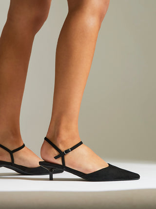 Vogue Black Faux Suede Kitten Court Heels