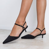 Vogue Black Faux Suede Kitten Court Heels