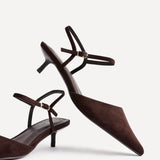 Vogue Brown Faux Suede Kitten Court Heels