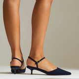 Vogue Navy Faux Suede Kitten Court Heels