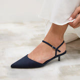 Vogue Navy Faux Suede Kitten Court Heels
