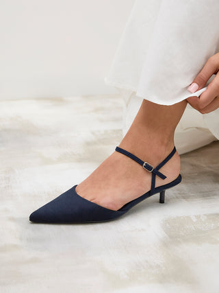Vogue Navy Faux Suede Kitten Court Heels