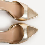 Wanted Gold Faux Leather Pointed Toe Heels