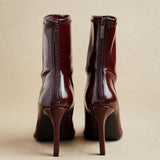 West Burgundy Pointed Heeled Ankle Boots