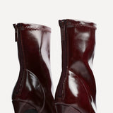 West Burgundy Pointed Heeled Ankle Boots