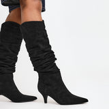 Esteem Black Kitten Heel Long Boots