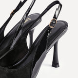 Wink Black Faux Suede Two Tone Court Heels