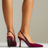Wink Burgundy Faux Suede Two Tone Court Heels