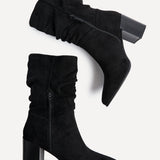 Wisteria Black Ruched Heeled Boots