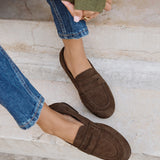Wren Wide Fit Brown Suede Leather Penny Style Loafers