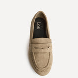 Wren Wide Fit Taupe Suede Leather Penny Style Loafers