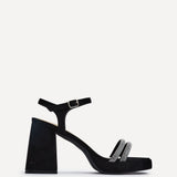 Xandra Black Faux Suede Diamante Platform Heels