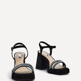 Xandra Black Faux Suede Diamante Platform Heels