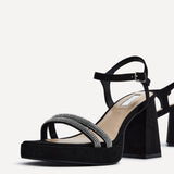 Xandra Black Faux Suede Diamante Platform Heels