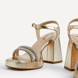 Xandra Gold Diamante Platform Heels