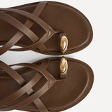Zyra Brown Toe Ring Flat Sandals