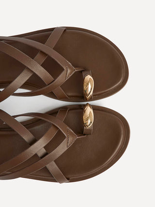 Zyra Brown Toe Ring Flat Sandals