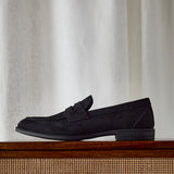 Aurelio Mens Black Faux Suede Penny Loafers