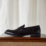 Aurelio Mens Black Faux Leather Penny Loafers