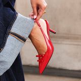 Aysha Red Faux Leather Bow Court Heels
