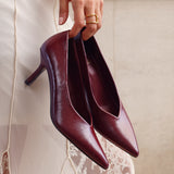 Bellamy Burgundy Faux Leather V-Cut Court Heels