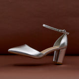 Davina Wide Fit Silver Faux Leather Court Heels