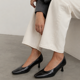 Delaney Black Faux Leather Square Toe Court Heels
