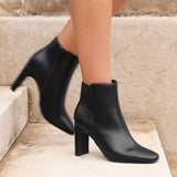 Glance Black Faux Leather Heeled Ankle Boots