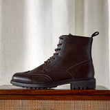 Leonardo Mens Brown Faux Leather Brogue Boots