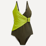 Paloma Linzi Swim Khaki & Lime Wrap Swimsuit
