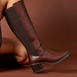 Reason Brown Block Heel Long Boots