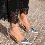 Thea Silver Faux Leather Stiletto Court Heels
