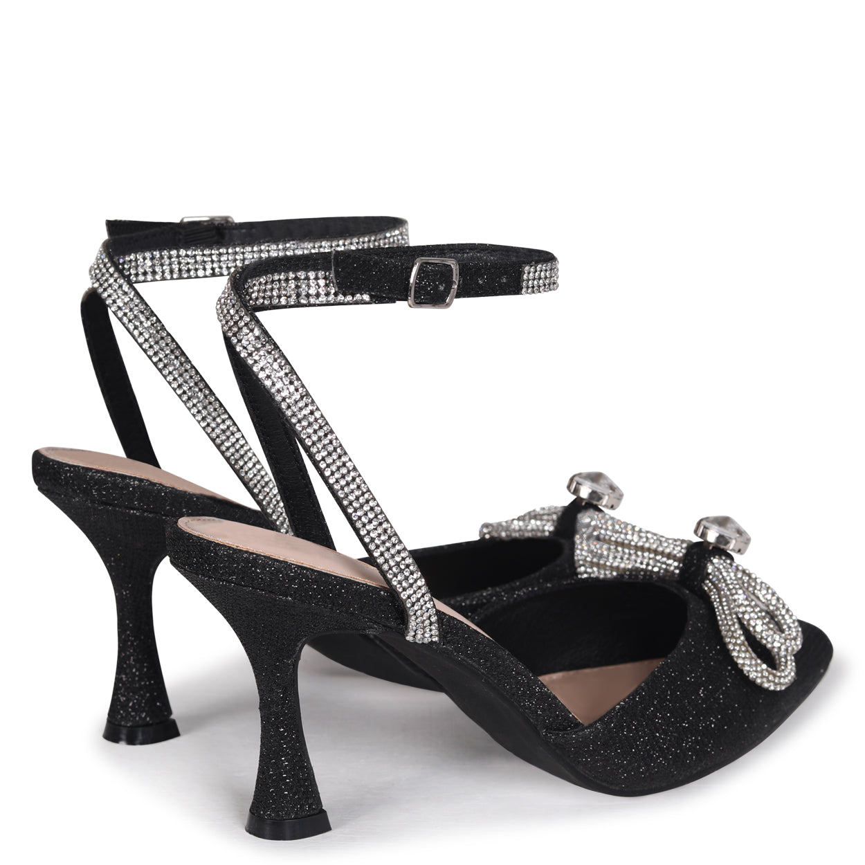 Misspap Satin Diamante Bow Pointed Heels | Boohoo UK