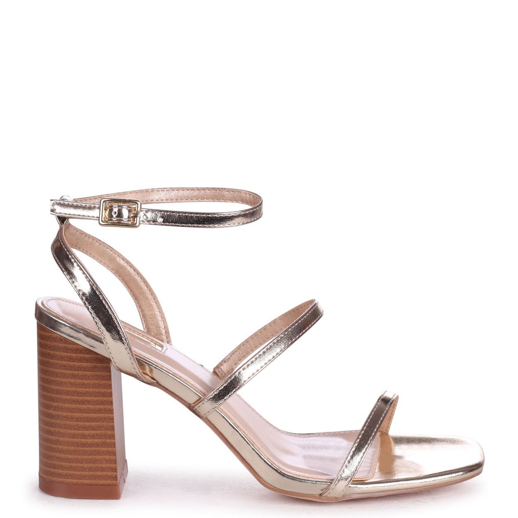 Gold Metallic Strappy Block Heeled Sandal Linzi
