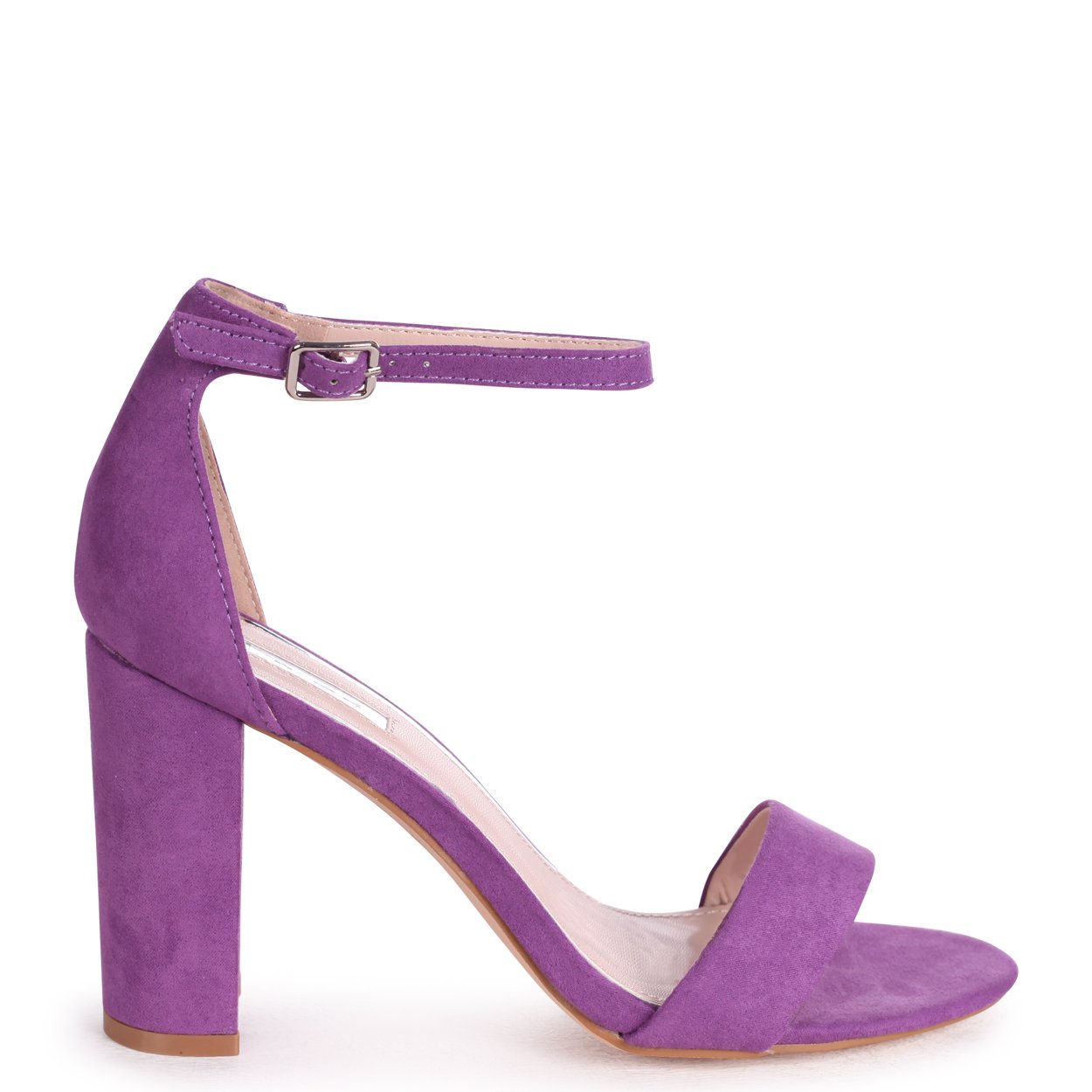 Lilac Faux Suede Barely There Block Heeled Sandal – Linzi